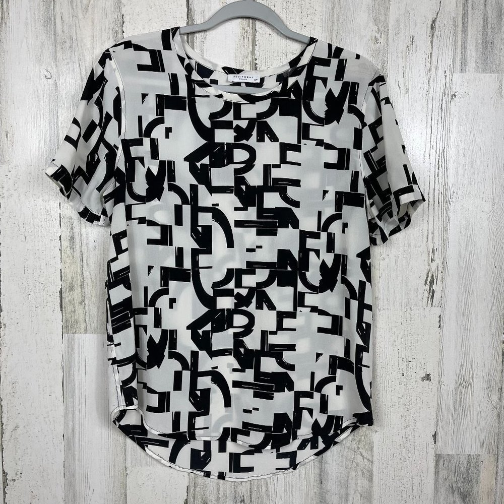 Equipment Femme Riley blouse 100% silk black‎ and white print small officewear